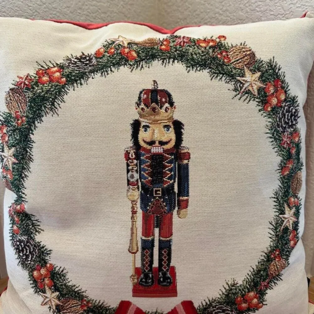 NWT Caldeira Christmas Nutcracker Wreath Tapestry Pillow
